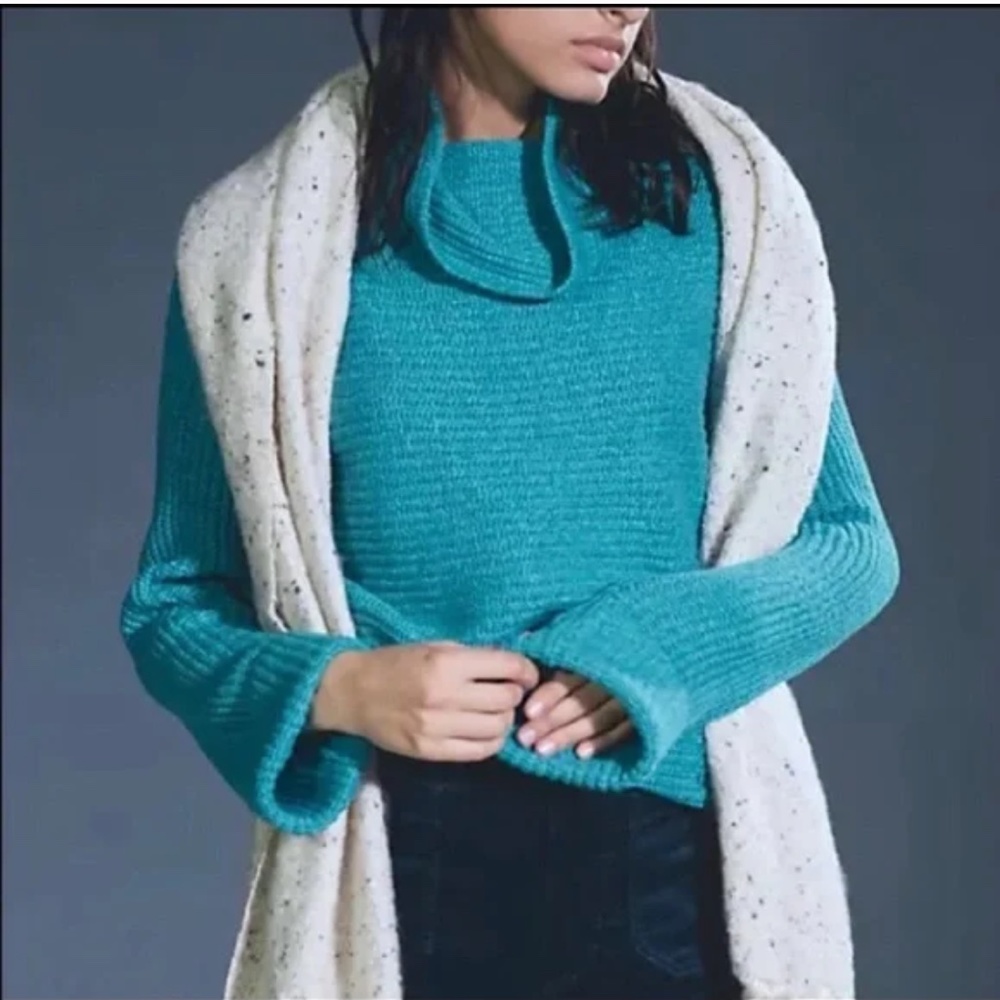 NWT Anthropologie | Pilcro | Blue Teal Knit Ribbed Cowl Neck Sweater, 3X